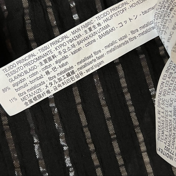 ZARA Metallic Stripe Black Bell Sleeve Fringe Trim Folk Style Embroidered Top XS - Picture 7 of 8